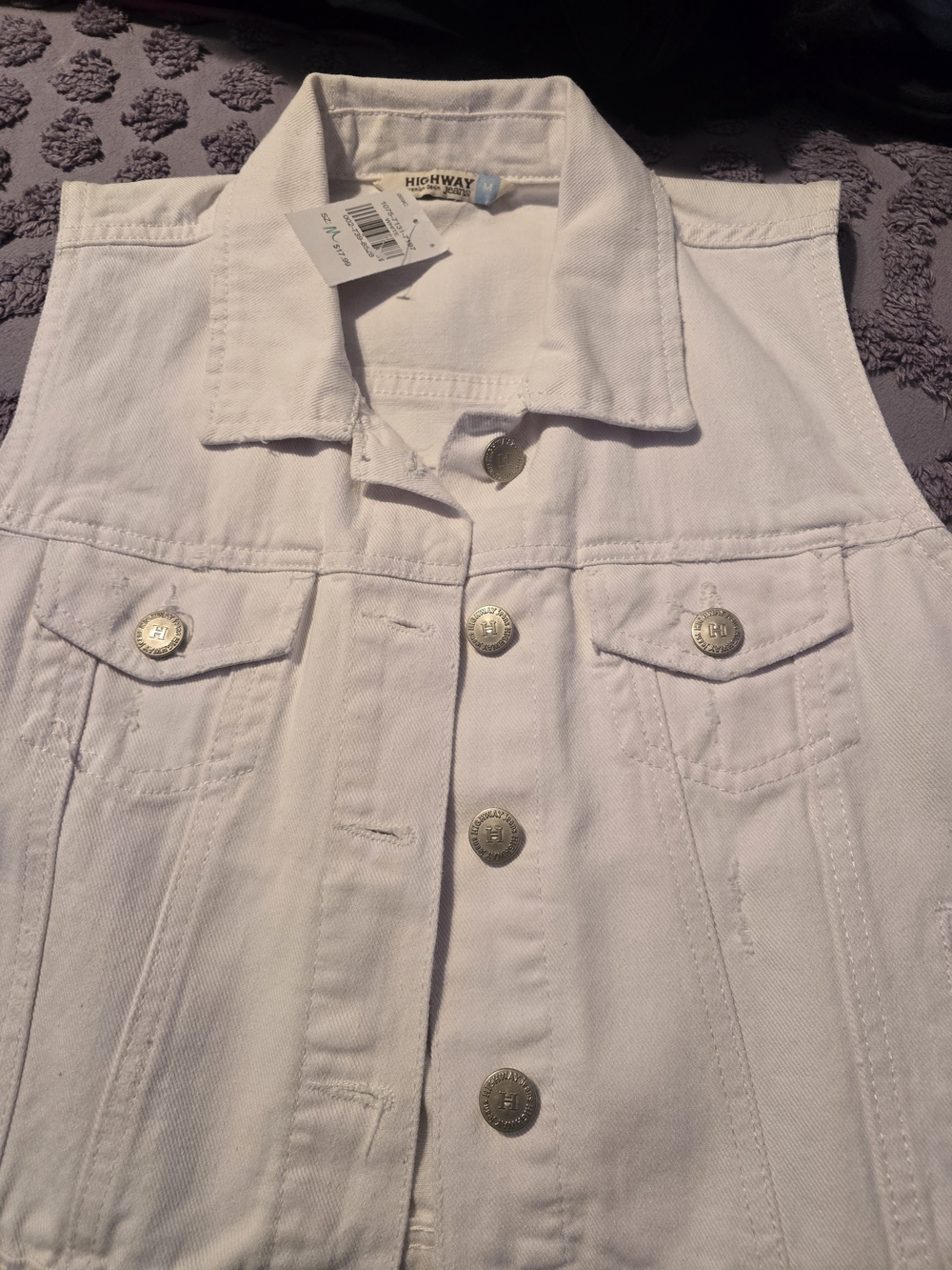Highway White Sleeveless Denim Jacket - Women's Jean Vest